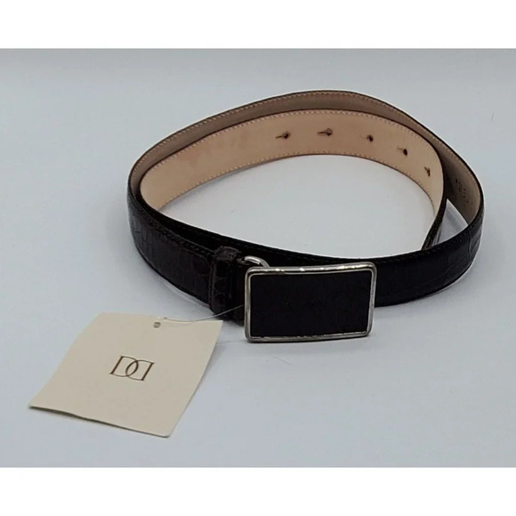 Doncaster Accessories - Doncaster Women's Med Brown Croc Inlay Faux Alligator Embossed Leather  Belt USA